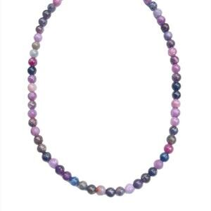 Ruby & Sapphire Bead Necklace - Sterling Silver Clasp